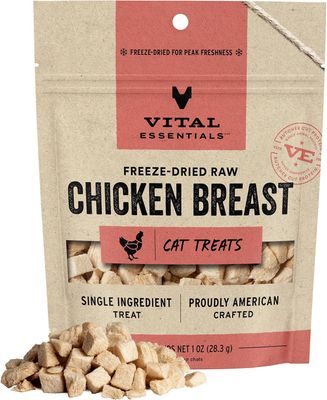 Vital Essentials Chicken Breast Cat Treats, 1 oz | Freeze-Dried Raw | Single Ingredient | Grain Free, Gluten Free, Filler Free