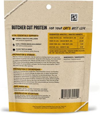 Vital Essentials Duck Liver Cat Treats, 0.9 oz | Freeze-Dried Raw | Single Ingredient | Grain Free, Gluten Free, Filler Free