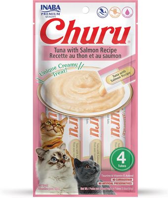 INABA Churu Cat Treats, TUNA WITH SALMON with Salmon Recipe Lickable Purée Natural Cat Treats 4 Tubes (works out as $13.75 per tube)