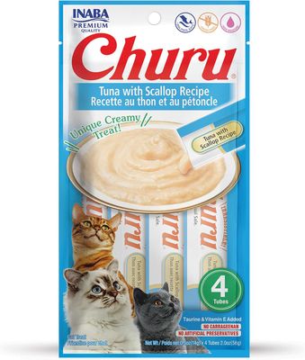 INABA Churu Cat Treats, TUNA WITH SCALLOP Recipe Lickable Purée Natural Cat Treats 4 Tubes