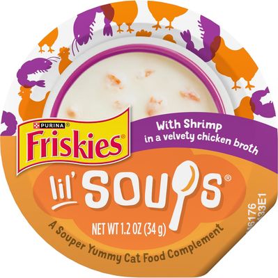 * Purina Friskies Natural, Grain Free Wet Cat Food Complement, Lil' Soups With Shrimp in Chicken Broth - (8) 1.2 oz. Cups - (works out as $20.75 per tub)