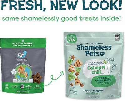 Shameless Pets Crunchy Cat Treats - Catnip Treats for Cats with Digestive Support, Kitten Treats with Real Chicken, Natural &amp; Healthy Flavored Feline Snacks - Catnip N Chill, 1-Pk (12 Oz)