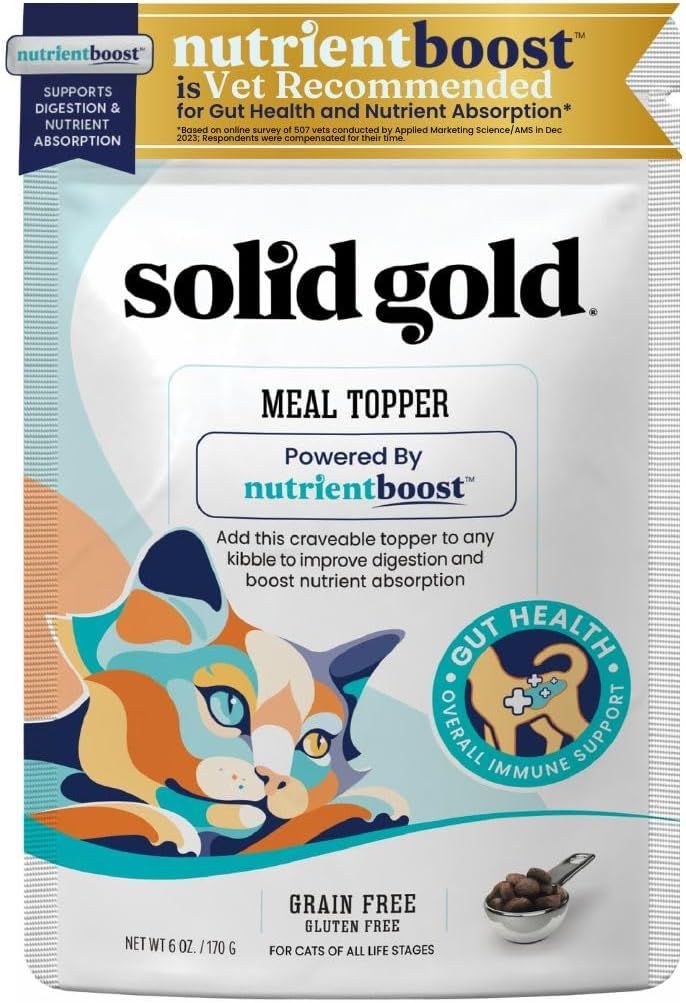 ( 1) Solid Gold NutrientBoost Meal Topper for Cats - High Protein Crunchy Cat Treats Rich in Vitamins Minerals and Amino Acids - 1 POUND (1LB)