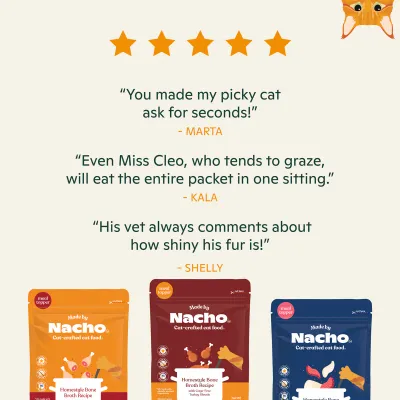 Made by Nacho Wet Cat Food Homestyle Bone Broth Variety Pack Hydrating Food Topper, Chicken, Turkey and Tuna and Cod Flakes Limited Ingredients, 2.5oz-SOLD INDIVIDUALLY/PER POUCH-Exp June.7.2026