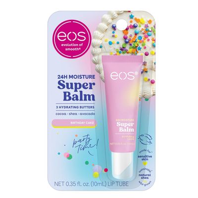 ((1)) * eos 24H Moisture Super Balm - Birthday Cake, Lip Mask, Day or Night Lip Treatment, Made for Sensitive Skin, 0.35 fl oz
