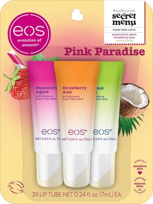 ((1)) * eos 24H Moisture Super Balms MINIS- Pink Paradise, Limited-Edition, Nourishing, Dry Lips, Variety Pack Mini, Lip Balms, 0.169 fl oz, 3-Pack - LIMITED EDITION
