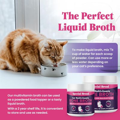 Cat Multivitamin with Grass-Fed Beef Bone Broth – Daily Supplement for Immune, Joint, Skin, Coat &amp; Gut Health–Omega 3s, Lysine, Beta Glucan, Vitamins A-E, C, D –90 Day Supply–No Fillers 3.17oz | 90g