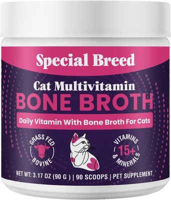 Cat Multivitamin with Grass-Fed Beef Bone Broth – Daily Supplement for Immune, Joint, Skin, Coat &amp; Gut Health–Omega 3s, Lysine, Beta Glucan, Vitamins A-E, C, D –90 Day Supply–No Fillers 3.17oz | 90g