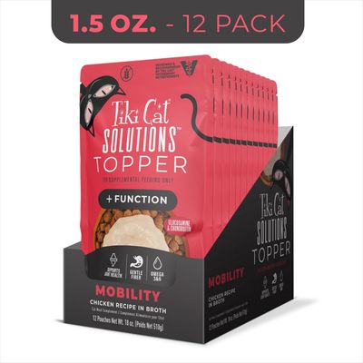 Tiki Cat Solutions Topper, + Function - Mobility, Chicken Recipe in Broth, 1.5 oz. Pouch (12 Count)