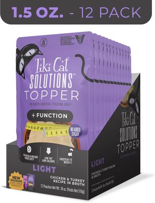 Tiki Cat Solutions Topper + Function, Light (FIT), Chicken &amp; Turkey Recipe in Broth, 1.5 oz. Pouch (12 Count)