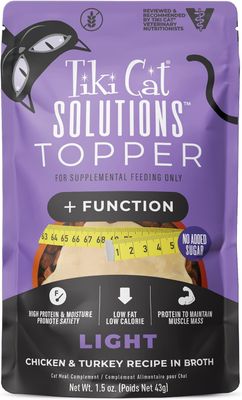 Tiki Cat Solutions Topper + Function, Light (FIT), Chicken &amp; Turkey Recipe in Broth, 1.5 oz. Pouch (12 Count)