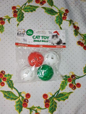 ( 1) Christmas Kitty Toys 4 pcs Cat Toy Jingle Balls (1 Red, 2 White, 1 Green)