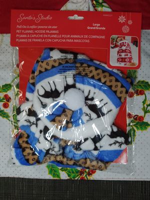( 1) Christmas Santa's Studio Pet Flannel Hoodie Pajamas REINDEER Pattern (1 ct) - LARGE (LARGE CAT SIZED!!!)&nbsp;- NECK 13.7" (34.7 cm) , WAIST 17.7" (44.9 cm) , LENGTH 13.3" (33.7 cm)