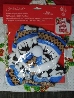 ( 1) Christmas Santa's Studio Pet Flannel Hoodie Pajamas REINDEER Pattern (1 ct) - LARGE (LARGE CAT SIZED!!!)&nbsp;- NECK 13.7" (34.7 cm) , WAIST 17.7" (44.9 cm) , LENGTH 13.3" (33.7 cm)