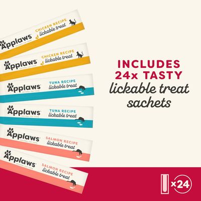 ( 24) Applaws Lickable Cat Treats, Natural Grain-Free Purée, Made with Limited and Natural Ingredients, No Artificial Additives, Chicken &amp; Tuna Squeeze Up Cat Treats (24 x 0.5 oz Sachet) ($11.25 tube)
