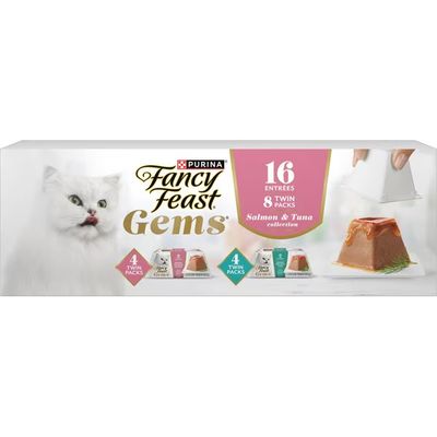 * Purina Fancy Feast Gems Mousse Pate Salmon and Tuna Topped with Savory Gravy Wet Cat Food Variety Pack - 8 ct. Box - (Pack of (8) 2-Serving Boxes; 16 Servings) - PREMIUM!! - ($17.50 per Serving)