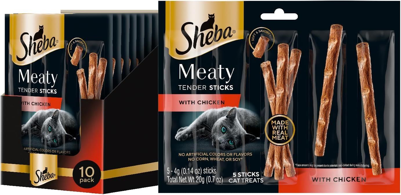 ( 5) Sheba Meaty Tender Sticks Chicken Cat Treats, Chicken Flavor, Cat Snacks, 0.14 oz., 5 Count, Pack of 1 (5 Sticks Total) - (works out as $5.00 per stick)