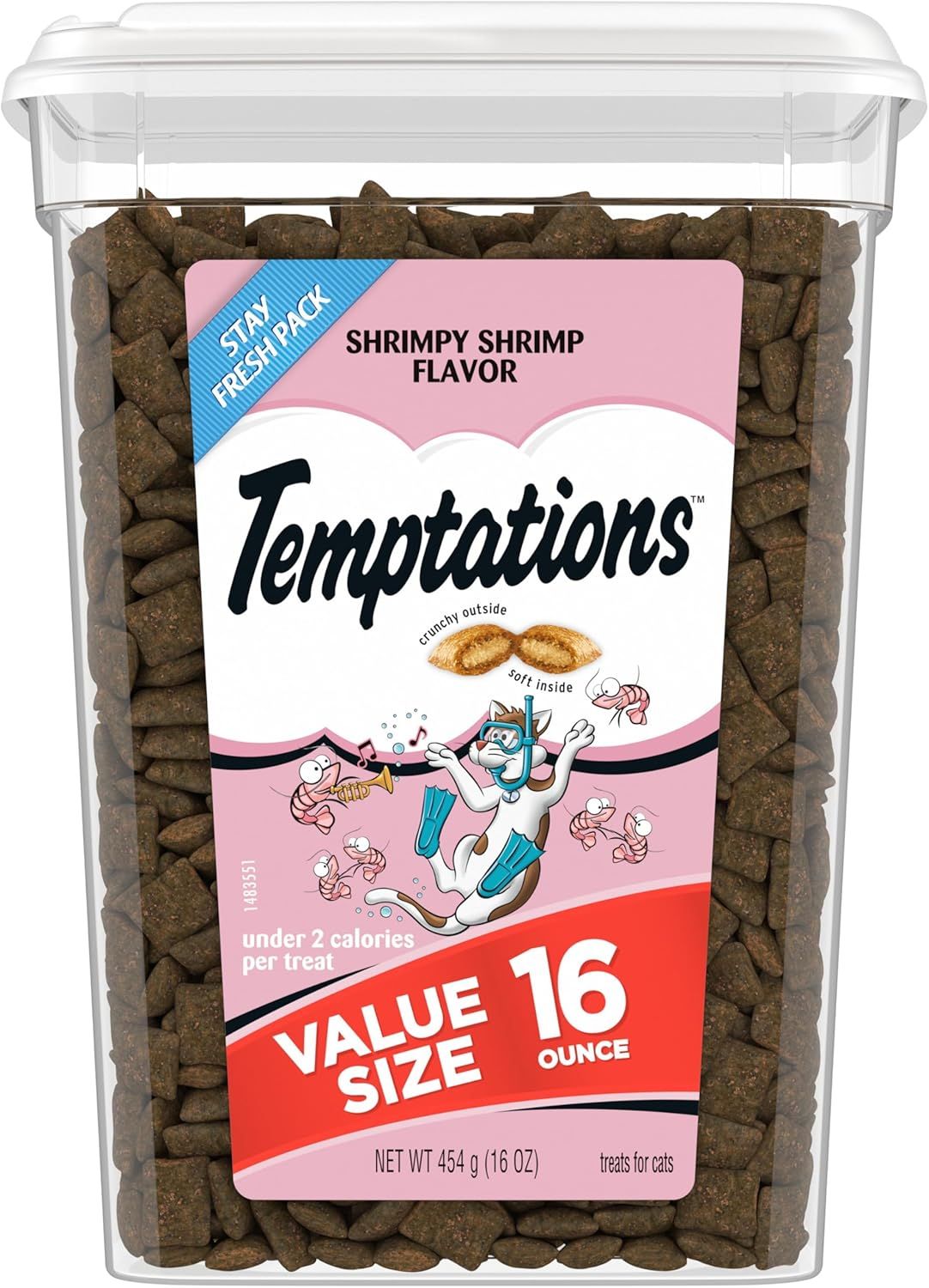 ( 1) $10 0FF - TEMPTATIONS Classic Crunchy and Soft Cat Treats, 16 oz. Tubs - SHRIMPY SHRIMP