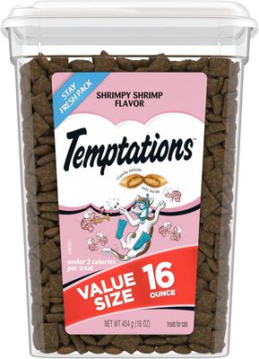 ( 1) $10 0FF - TEMPTATIONS Classic Crunchy and Soft Cat Treats, 16 oz. Tubs - SHRIMPY SHRIMP
