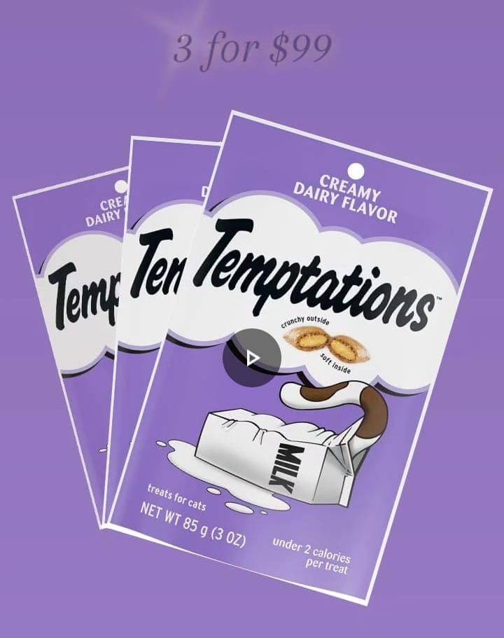 ( 1) SET OF 3 TEMPTATIONS * Classic Crunchy and Soft Cat Treats, Creamy Dairy, Size: 3 Ounce - Expiry 04.07.2026