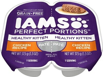 IAMS Perfect Portions Healthy KITTEN Grain Free* Wet Cat Food Paté, Chicken Recipe, 2.6 oz (Pack of 12); 12 Twin Packs; (24 Servings); (works out as $14.91 per Twin Tray)