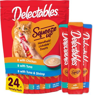 * Delectables Squeeze Up (24) Interactive Lickable Wet Cat Treats for Adult &amp; Senior Cats, Tuna &amp; Shrimp, 24 Count, 12 ounces - (works out as $10.00 per tube)