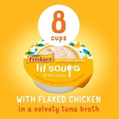 Purina Friskies Natural, Grain Free Wet Cat Food Complement, Lil' Soups Flaked Chicken - (8) 1.2 oz. Tubs - (works out as $20.75 per tub)