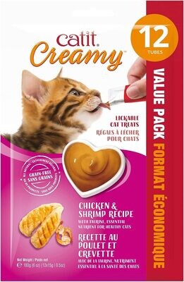 CATIT Creamy Lickable Cat Treat, Healthy Cat Treat, Chicken &amp; Shrimp, 12 Pack - 12 Tubes (works out as $8.00 per tube)