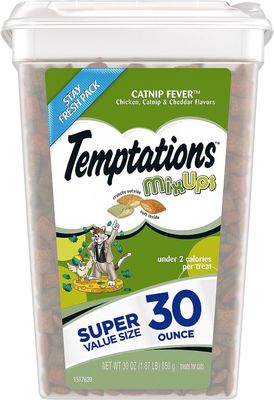 * Temptations * MIXUPS Crunchy and Soft Cat Treats Catnip Fever Flavor, 30 oz. Tub