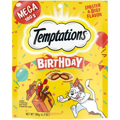 Temptations * MEGA Birthday Lobster And Beef Flavor Crunchy Soft Treats For Cats, 6.3 Oz Pouch - MEGA POUCH