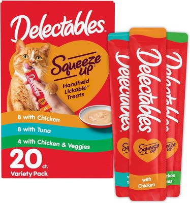 * Delectables Squeeze Up Variety Pack, Creamy Squeezable Puree, Lickable Wet Cat Treats, Grain Free, No Added Fillers, No by-Products, No Added Preservatives, 0.5 Ounces Tube, 20 Tubes Total