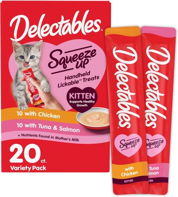 * Delectables Squeeze Up KITTEN Variety Pack, Creamy Squeezable Puree, Lickable Wet Cat Treats, Grain Free, No Added Fillers, No by-Products, No Added Preservatives,0.5 Oz Tube, 20 Tubes($10 per tube)