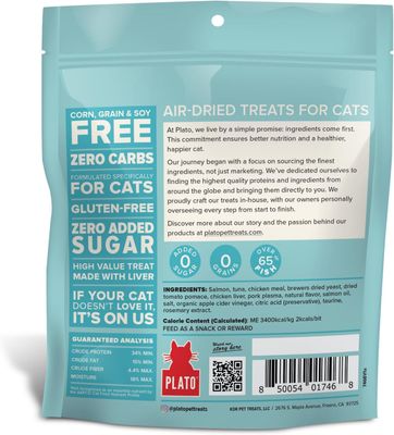 PLATO Pet Treats Cat Treats - Single Ingredient, Healthy Salmon &amp; Tuna Treats for Indoor Cats - 2.5 oz