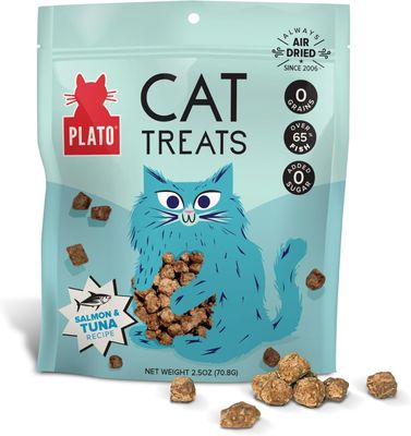 PLATO Pet Treats Cat Treats - Single Ingredient, Healthy Salmon &amp; Tuna Treats for Indoor Cats - 2.5 oz