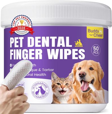 * Pet No-Rinse Dental Care Wipes, Cat &amp; Dog tooth brushing kit, Dental Wipes for Dog &amp; Cat Teeth Cleaning, Pet toothbrush Finger Dental Wipes to Remove Plaque &amp; Tartar, Disposable Dog Wipes - 50 Count