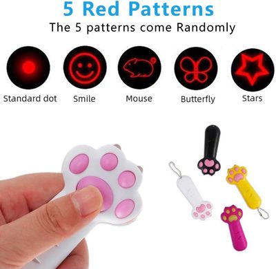 * LASER POINTER Interactive Cat Toy for Indoor Catch Exercise - Pet Dog Funny Kitten Wand for Chasing and Playing (White); 5 DIFFERENT PATTERNS; 2 x AAA batteries (NOT included); Brand: VOVIGGOL
