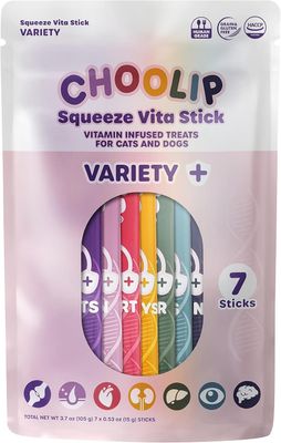 * Choolip Squeeze Vita Stick Lickable Cat and Dog Treats – 7-Count Variety Pack – Creamy Puree with Multivitamins for Joints, Skin, Heart, Kidney, Liver, Eyes &amp; Brain – Grain-Free &amp; Vet-Formulated