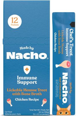 * Made by Nacho Functional Mousse Sachets, Lickable Cat Treats, 12 Count with Bone Broth, 0.5 oz, No Grains, Corn, Wheat or Soy; Flavor Name: Chicken and Bone Broth (works out as $16.25 per tube)