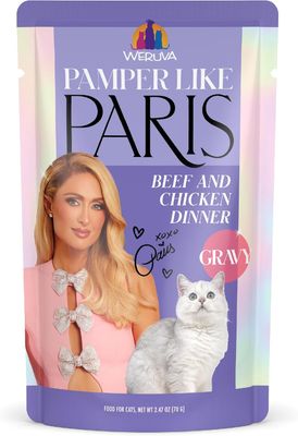 Weruva Paris Hilton Pamper Like Paris Wet Cat Food, Beef and Chicken in Gravy, 2.47oz Pouch, Pack of 12 (works out as $22 per pouch)