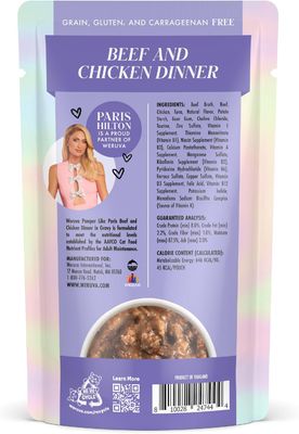 Weruva Paris Hilton Pamper Like Paris Wet Cat Food, Beef and Chicken in Gravy, 2.47oz Pouch, Pack of 12 (works out as $22 per pouch)