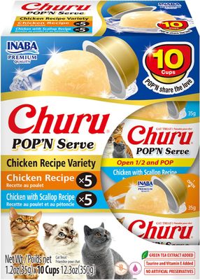 INABA Churu Pop'N Serve Jelly Cat Treat with Vitamin E &amp; Taurine, 1.2 Ounce Cup, 10 Cups, Chicken Variety (works out as $22 per cup)