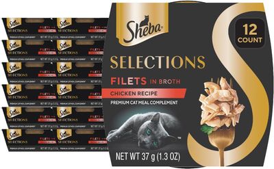 * Sheba Selections Filets in Broth, Adult Cat Food Wet Recipe, Meal Complement, Chicken Recipe, 1.3 oz. Cups, 12 Count - * NEW *