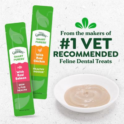 * Greenies Feline Smart Purees Skin &amp; Fur Health Lickable Cat Treats with Real Salmon, 0.49 oz. Tubes, 20 Count (works out as $12.00 per tube)