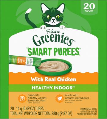* Greenies Feline Smart Purees Healthy Indoor Lickable Cat Treats with Real Chicken, 0.49 oz. Tubes, 20 Count (works out as $12.00 per tube)