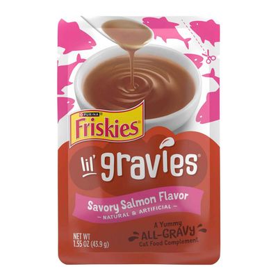 ( 1) Purina Friskies Lil' Gravies Savory Salmon Flavor Cat Food Complement Lickable Cat Treats - (1 Pouch) 1.55 oz. Pouch (SOLD SINGLE)