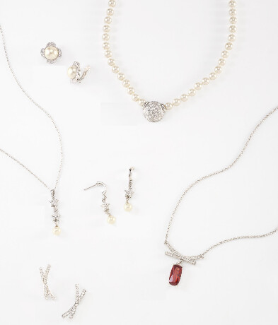 Pqte. Platinum and Cobalt Jewelry, Crystal/Diamonice Stones