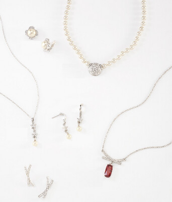 Pqte. Platinum and Cobalt Jewelry, Crystal/Diamonice Stones