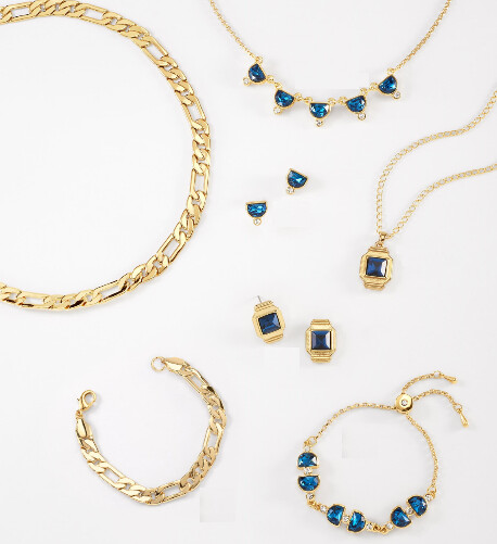 Pqte. Jewelry with 4 18K gold plating with Blue Diamonice stone, Lady and Gentleman.