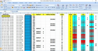 Amazing Tracking Tools - CASH-PICK 3 REPEAT &amp; SUM TRACKING EXCEL (ANY STATE)