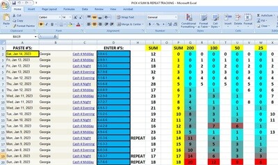 Amazing Tracking Tools - CASH-PICK 4 REPEAT &amp; SUM TRACKING EXCEL (ANY STATE)